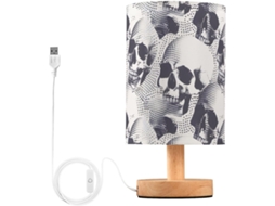 Luminária De Mesa Mnsruu Para Quarto E Sala Estar, Modelo Caveira Cinza Sem Costura Com Portas De Carregamento Usb