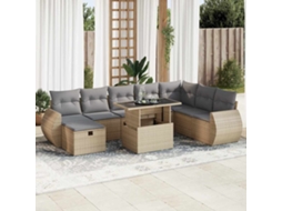 Vidaxl 9 Pcs Conjunto De Sofás P/ Jardim Com Almofadões Vime Pe Bege
