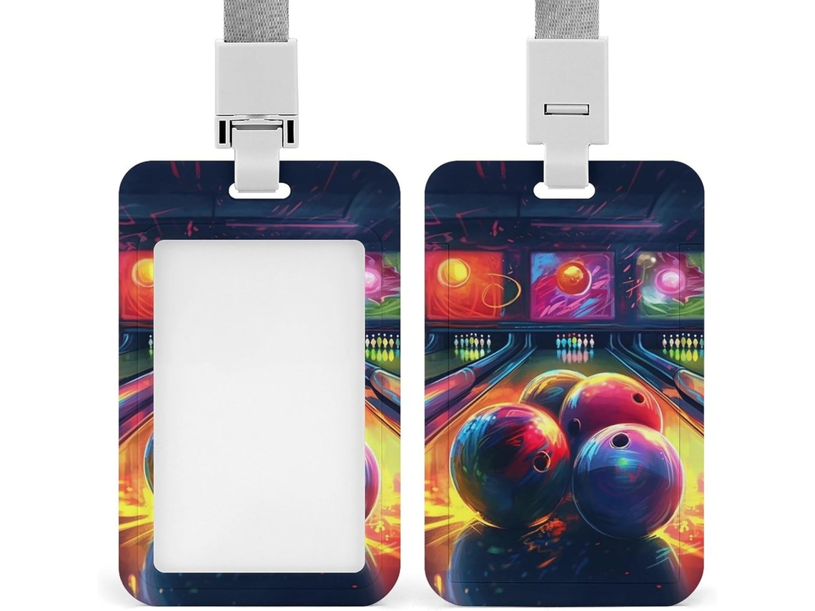 Porta-crachá com design de boliche, suporte de plástico resistente, para cartões de identificação e cartões de proximidade.