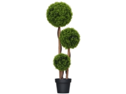 Árvore Buxo Artificial 3 Bolas C/ Vaso Folhas Bambu, Int/ext, Altura110cm, Verde