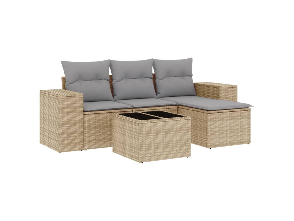 Conjunto de 5 Sofás para Jardim com Almofadas Vime Pe Bege MAISON EXCLUSIVE (5 pcs)