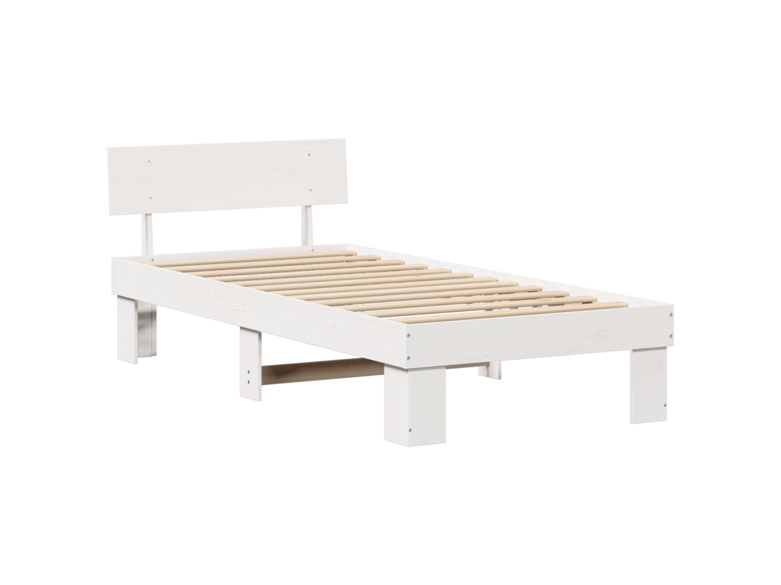 Conjunto 1 Estrutura De Cama Moderna Vidaxl Branco Madeira De Pinho Maciça (75 X 190 Cm)