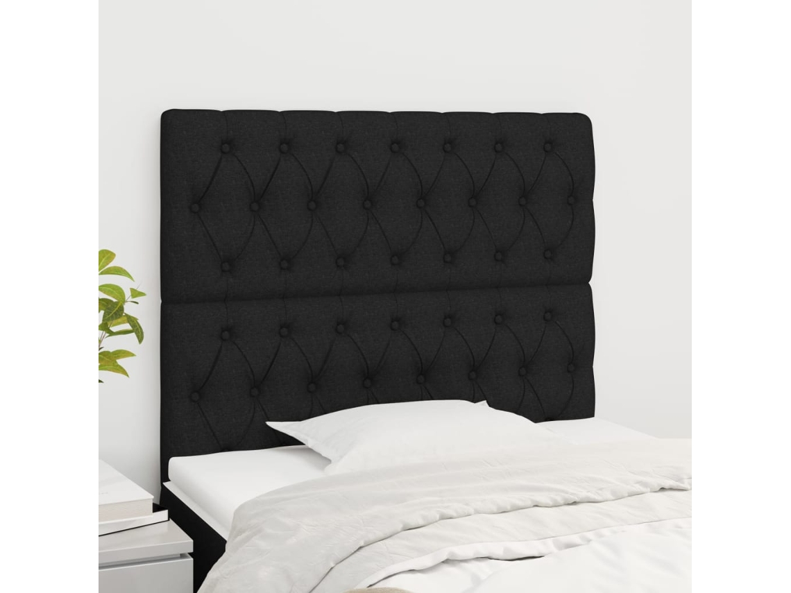 Cabecero de cama de 2 piezas, tela, 90x7x78/88 cm, color negro