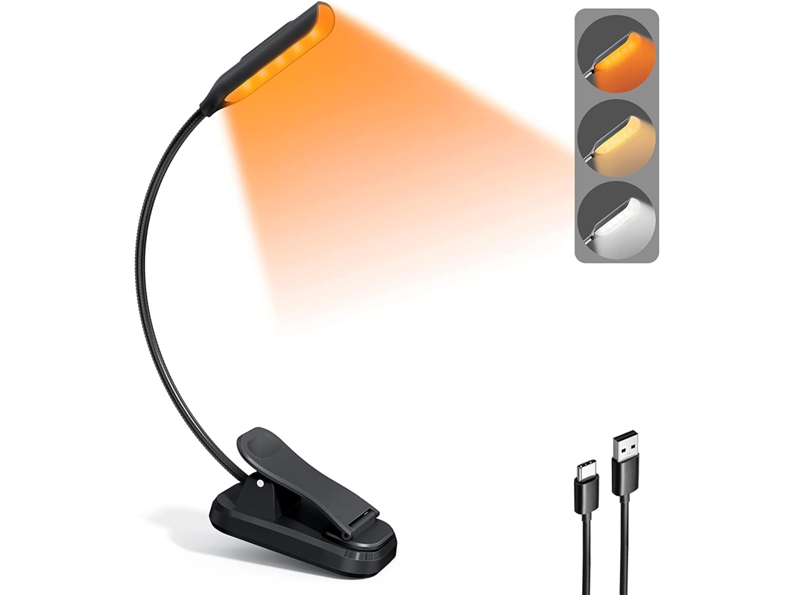 Luminária De Leitura Leve Com 9 Clipes Para Na Cama Proteção Ocular Por Até 80 Horas 3 Níveis Brilho Alimentação Usb