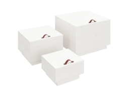 Conjunto de 3 Caixas de Arrumação com Tampas Pinho Maciço Branco MAISON EXCLUSIVE