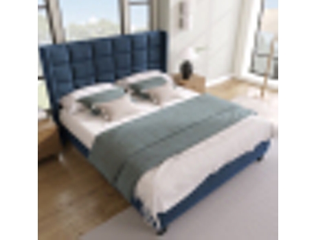 Cama De Casal Média Firmeza Com Cabeceira Estofada, 140x200 Cm, Azul