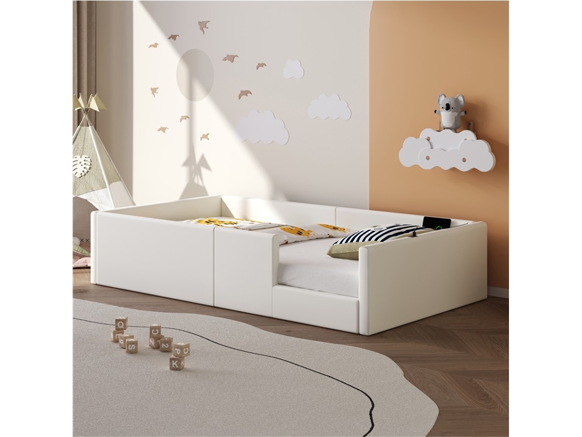 Cama Plataforma Acolchoada 90x200 Grade Carregamento Branca