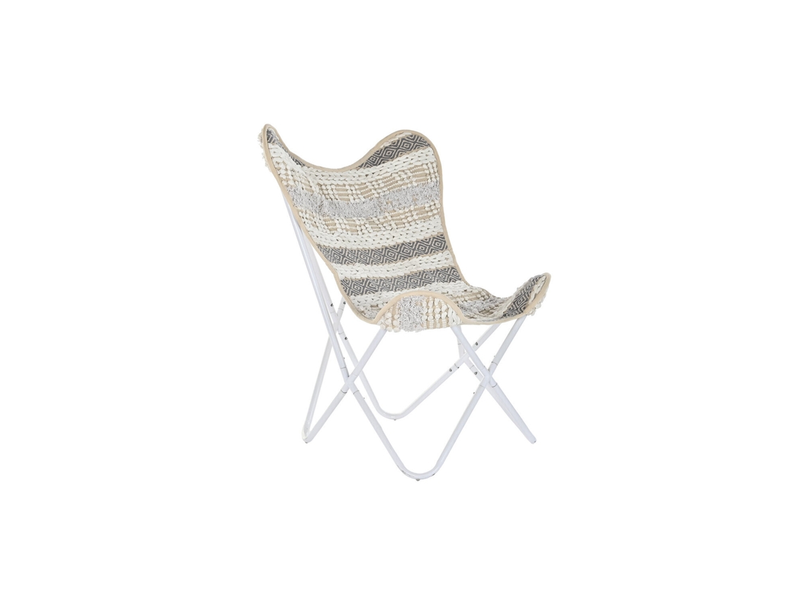 Poltrona de Algodão e Ferro com Estampa de Borboleta Branca, 74x65x90cm ALEXANDRA HOUSE LIVING