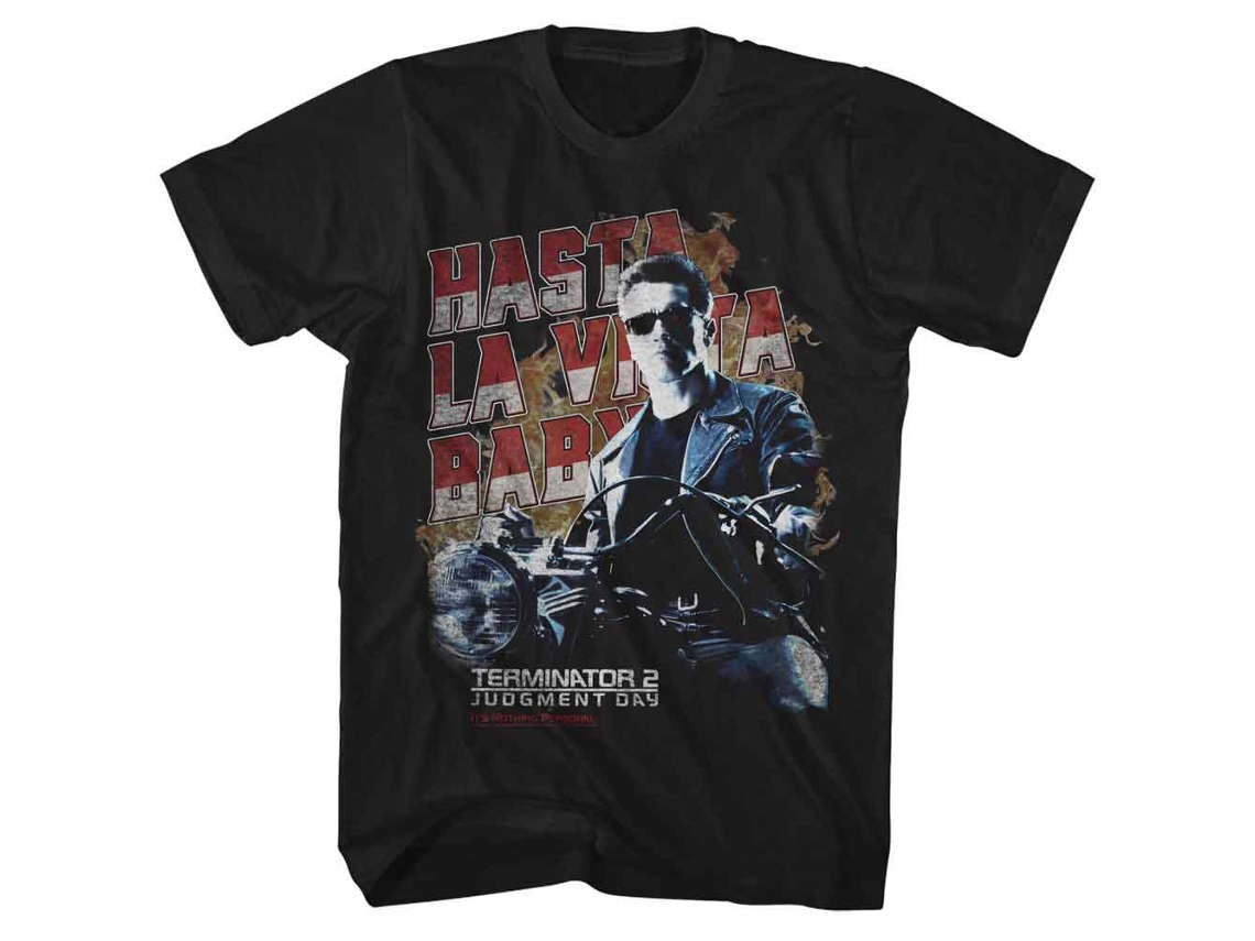 Rockinstone Terminator 2 Hasta La Vista Motorcycle Black T-shirt Size:xxxl