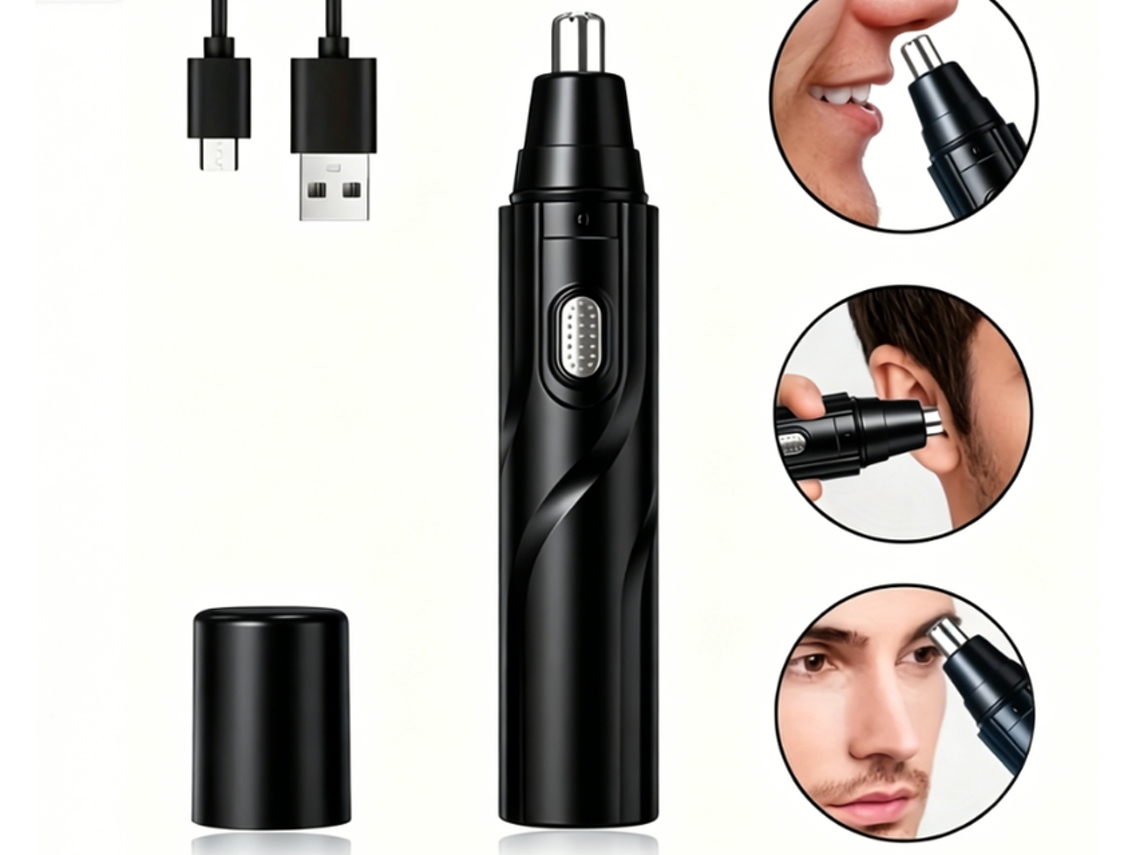 Aparador De Pelos Do Nariz E Orelhas Recarregável Via Usb, Máquina De Barbear Unissexo - Preto