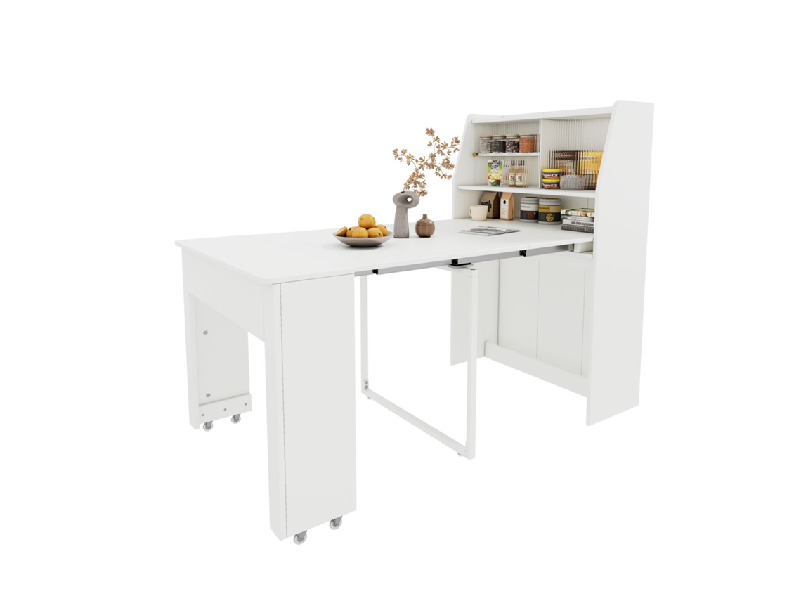 Mesa Extensível Branca 132,5x80cm, multifuncional, com Armazenamento, para Sala PAPRIKA