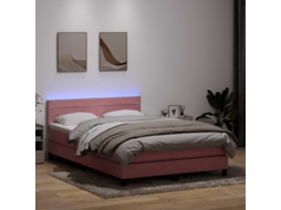 Vidaxl Cama Box Spring C/ Colchão E Led 140x210 Cm Veludo Rosa