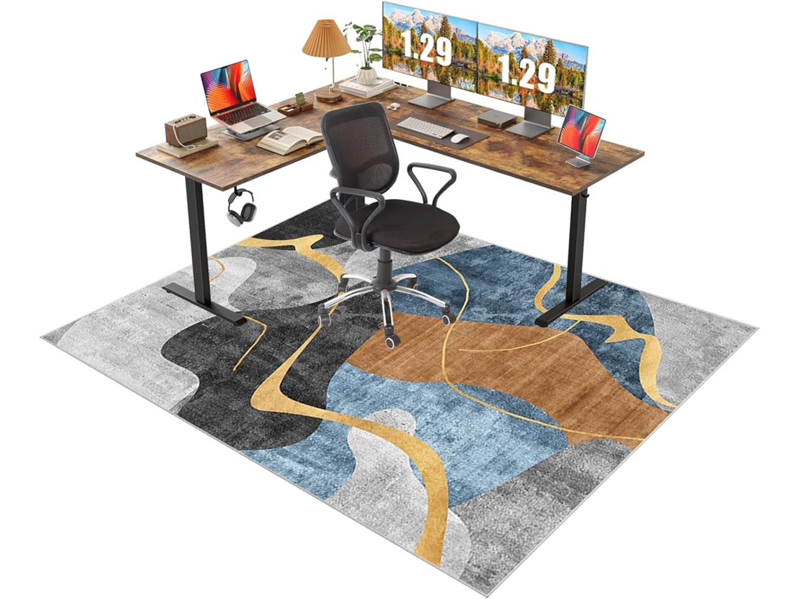 Tapete Cadeira Protetor Antiderrapante 80 X 120 Cm Tecido Azulejo Piso Azul Escritório, Chão Gamer,