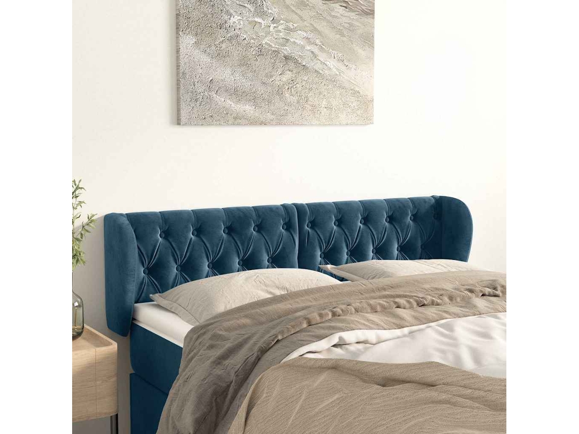 Vidaxl Cabeceira De Cama C/ Abas Veludo 163x23x78/88cm Azul-escuro