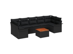 Conjunto 8 Conjunto De Sofá De Jardim Vidaxl Preto Vime Pe (298 X 132.5 X 69 Cm)
