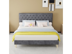 Cama Estofada Moderna 160x200 Cm Cinza Com Cabeceira Macia, Base Baixa, Móvel Multifuncional Para Quarto (sem Elevador Hidráulico Ou Colchão).