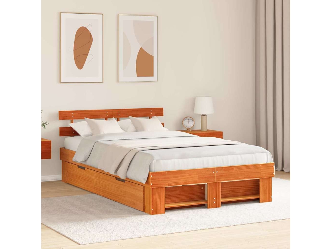 Vidaxl Estrutura Da Cama Com Cabeceira Marrom Cera 140 X 190 Cm