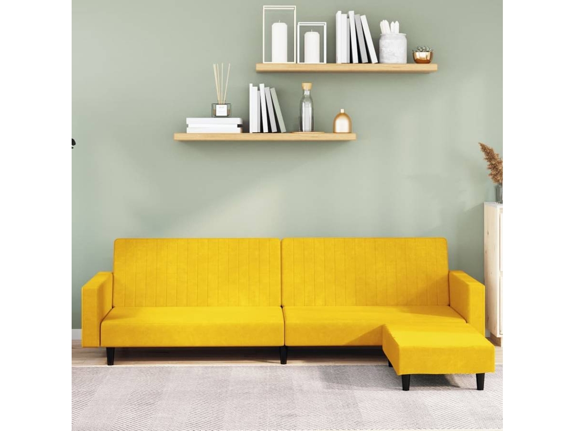 vidaXL Sofácama de 2 lugares com apoio de pés veludo amarelo Worten.pt