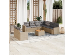 Vidaxl 10 Pcs Conjunto De Sofás P/ Jardim Com Almofadões Vime Pe Bege