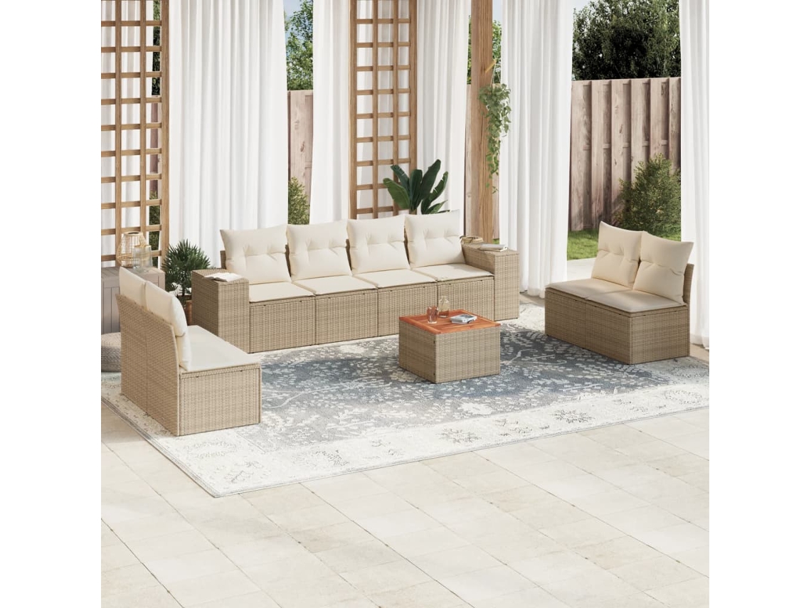 Vidaxl 9 Pcs Conjunto De Sofás P/ Jardim Com Almofadões Vime Pe Bege