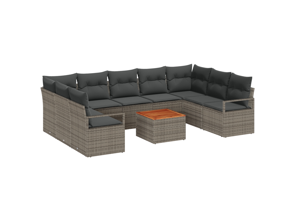 Conjunto 10 Sofá De Jardim Vidaxl Cinzento Vime Pe (287 X 177 X 69 Cm)