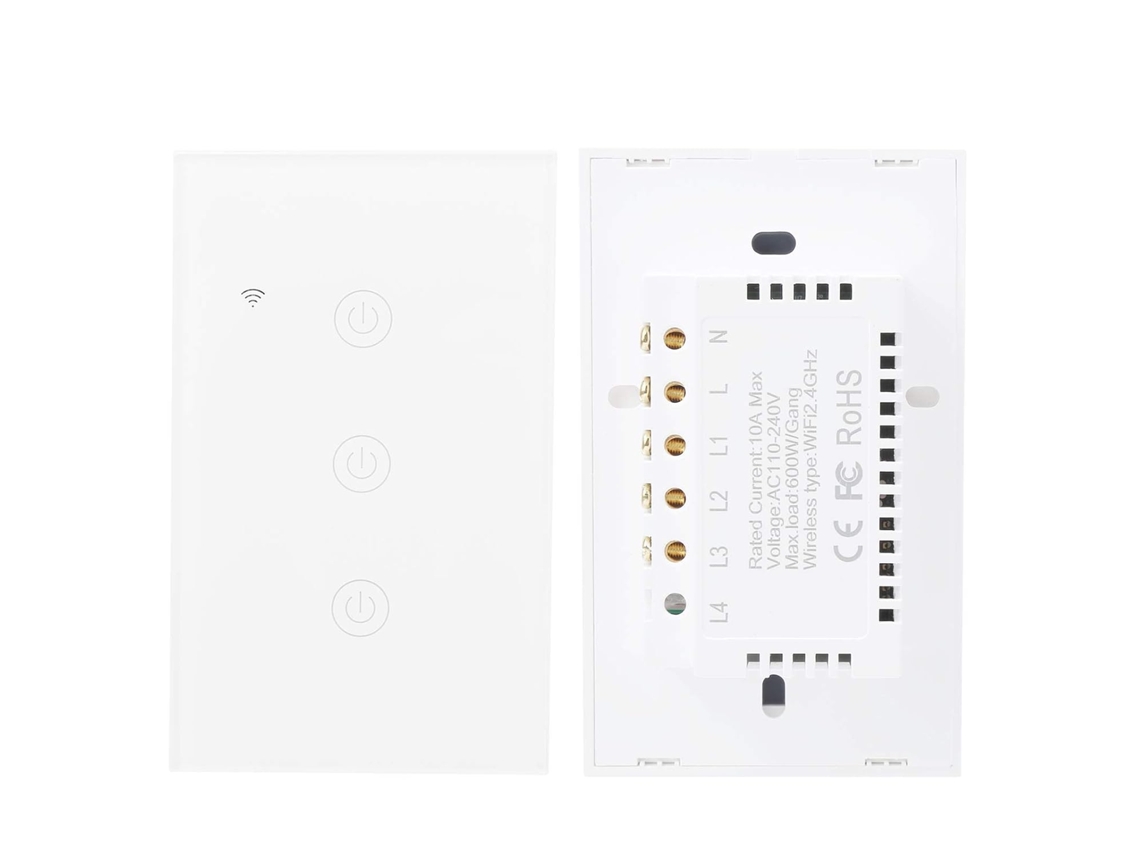 Interruptor Inteligente Wi Fi De 3 Canais Com Controle Remoto Para Lâmpada À Prova Fogo, Para Uso Doméstico, Abs + Pc, 1 Interruptor