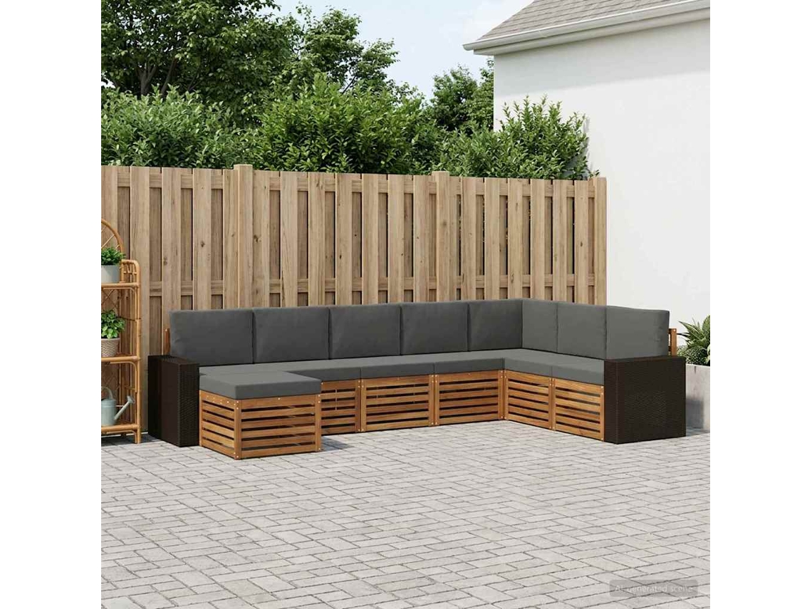 Vidaxl Conjunto De Sofás Para Exterior 8 Unid. Natural E Antracite