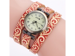 Relógio de Pulso Feminino Ccq com Pulseira Multicamadas Escala Numérica Romana Quartzo Vermelho