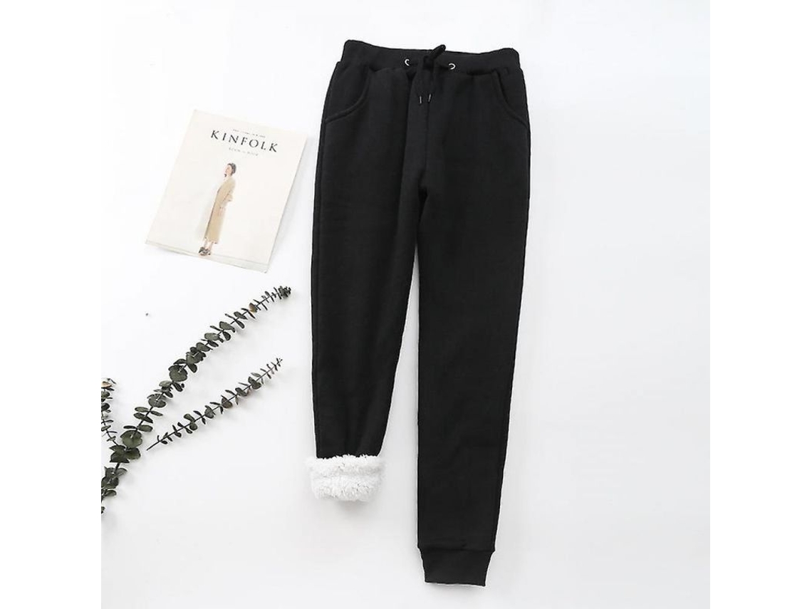 2026-pantalones Deportivos De Invierno Para Mujer Con Forro Sherpa Calentitos Y Cintura Elástica L Negro