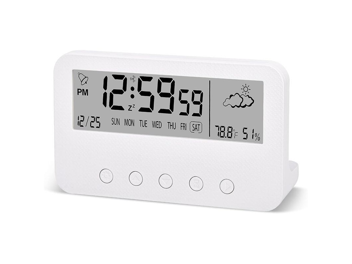 2026-reloj Despertador Digital Con Temporizador, Tiempo, Luz Nocturna, Temperatura Y Humedad Para Dormitorio (blanco)