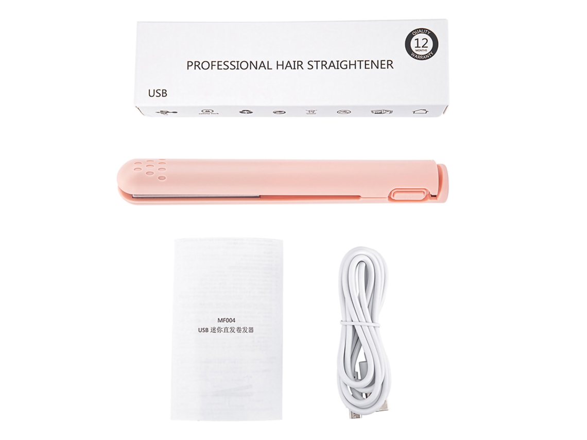 Chapinha De Cabelo 2 Em 1 Usb Cerâmica Prancha De Riscar E Cachos Portátil Rosa