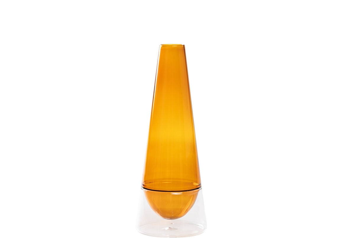 Vaso Conosfera 100 Em Vidro Borossilicato Soprado À Mão, Técnica Incalmo, Design Elegante Em Cor Âmbar, Objeto Decorativo Para Mobiliário.