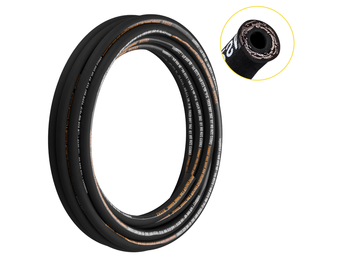Mangueira Hidráulica de 15,2 M, Espiral 3120 Psi, Borracha com 2 Tranças Fio Aço Alta Resistência, 20 a 140