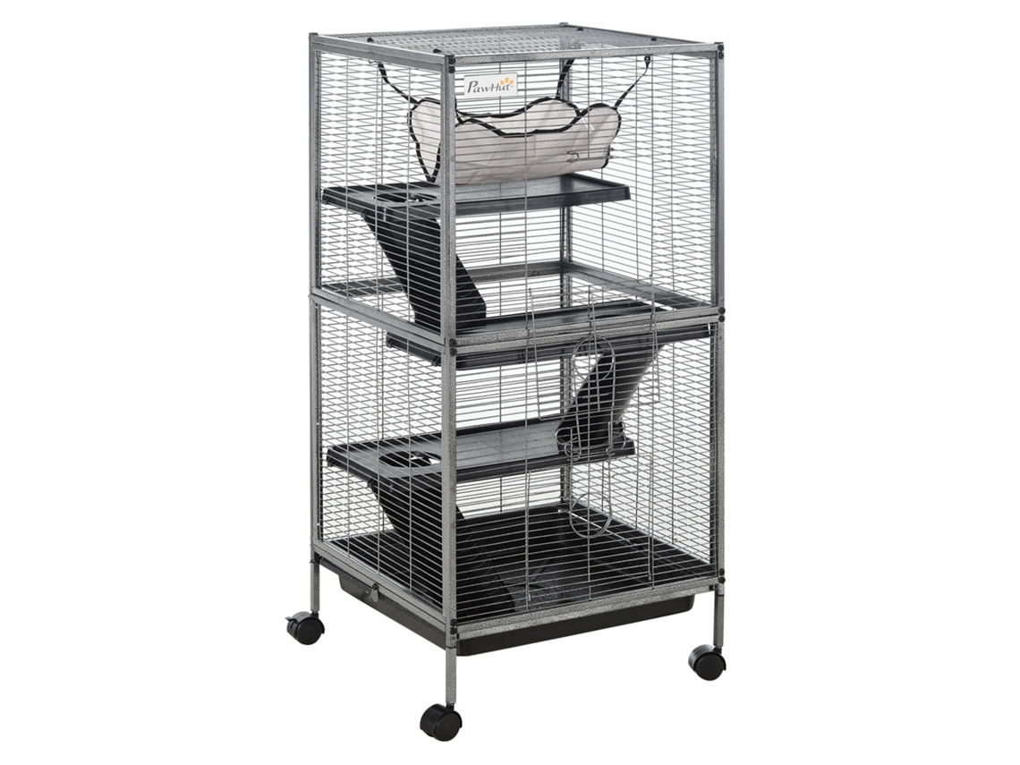 Gaiola Roedor Aço 3prateleiras, 4rodas+rede+bandeja, 52x52x113,5cm, Cinza Prateado Ge