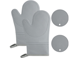 Conjunto De Luvas De Forno - 1 Par Silicone - Com 2 Pegadores - Antiderrapantes - Cinza