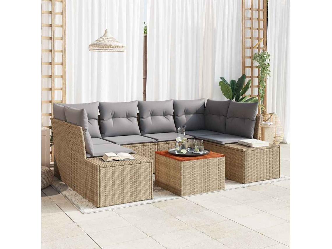 Vidaxl Conjunto de Sofá de Jardim com Almofada 7 Pcs Bege Vime Pe