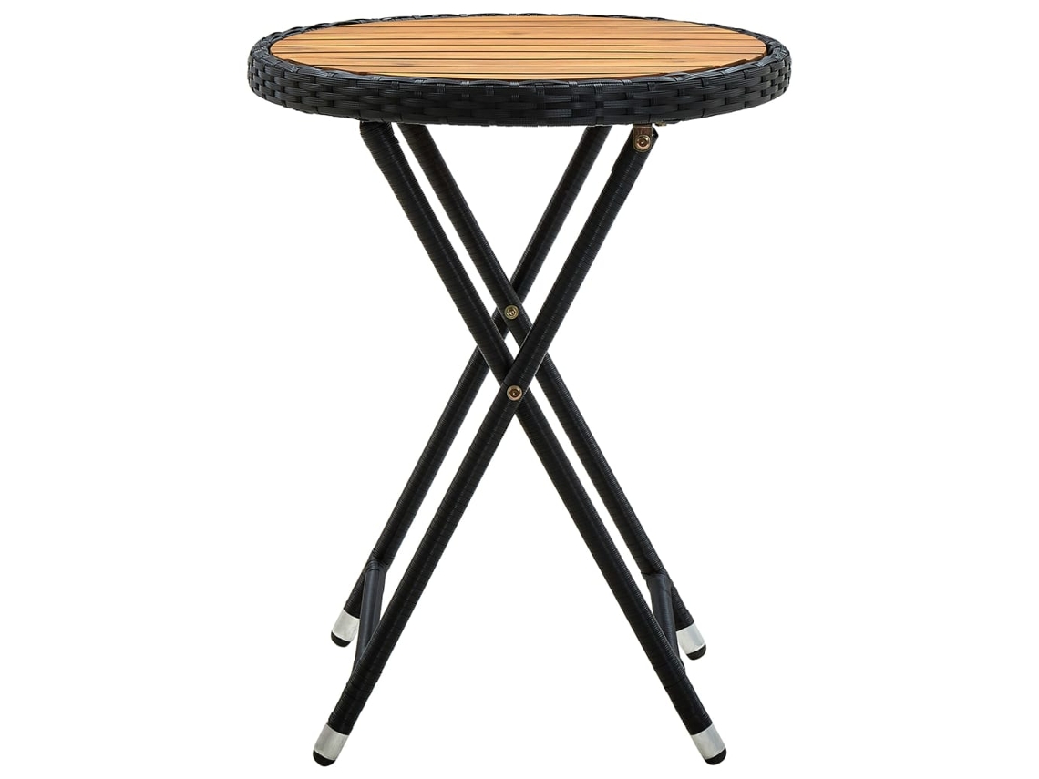 Maison Exclusive - Mesa De Chá 60 Cm Vime Pe E Madeira De Acácia Maciça Preto
