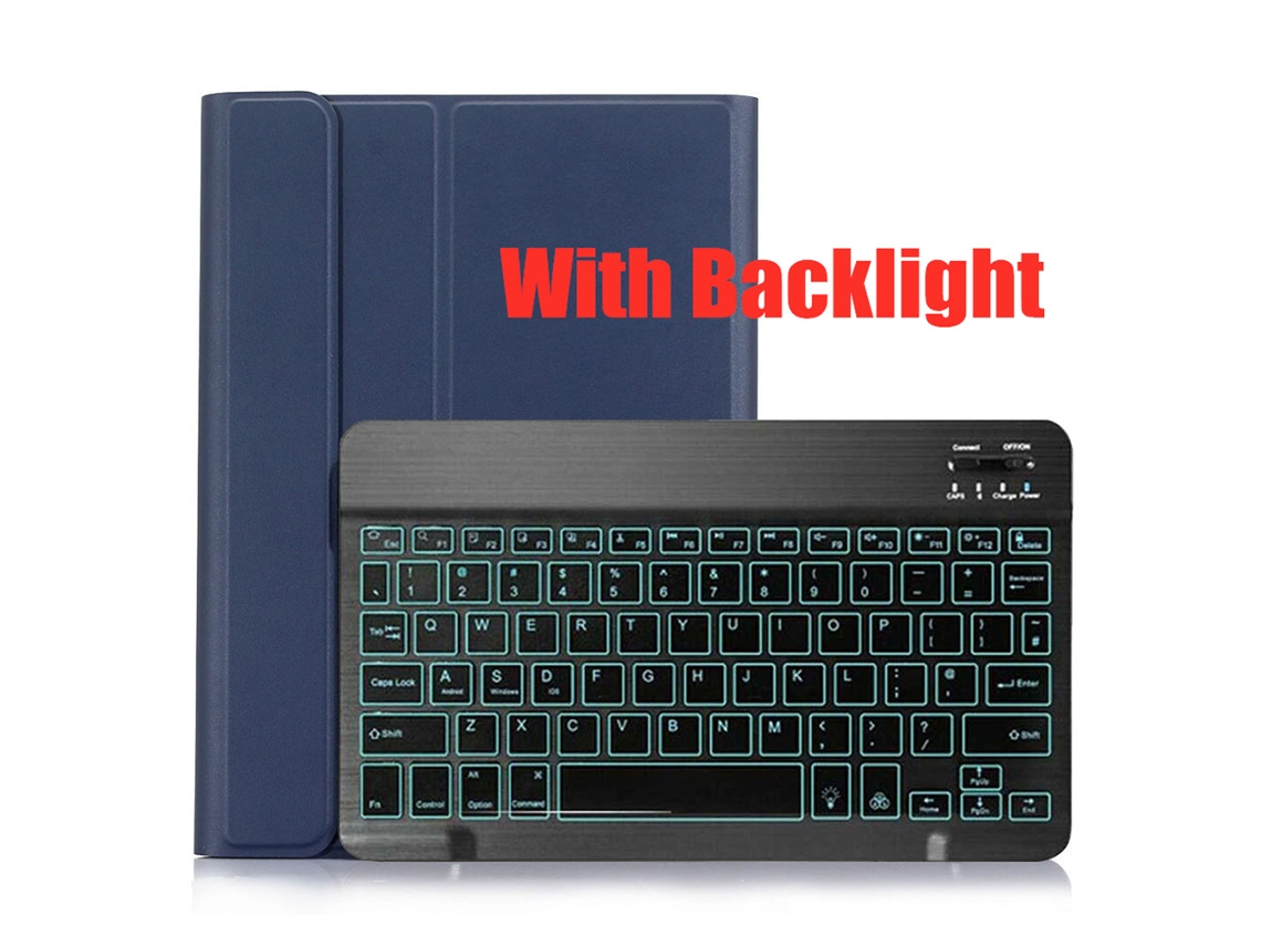 Teclado Bluetooth Com Capa De Couro, Cor Azul Escuro E Teclado Retroiluminado Galaxy Tab A 10.5 T590/t595 Yunzii