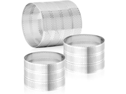 Conjunto De 10 Moldes Redondos Perfurados De Aço Inoxidável Prateado 7×7×2 cm, Antiaderentes Para Mousses E Doces