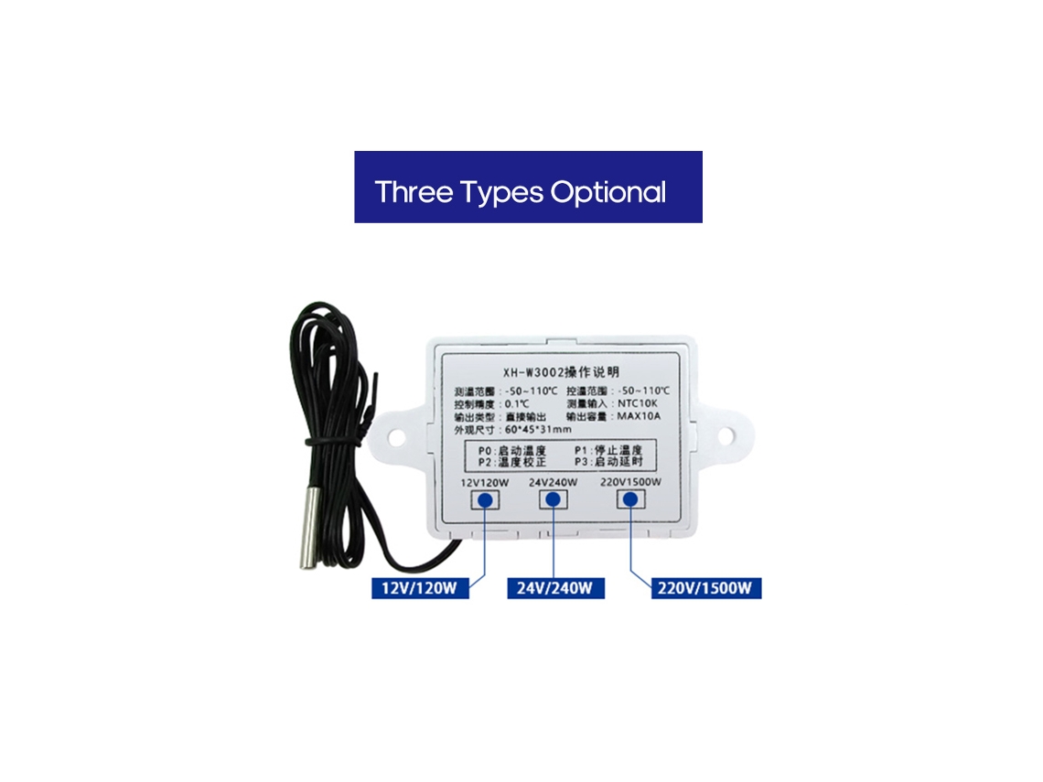 Controlador de Temperatura Digital Inteligente Xh w3002 com Sensor Resistente À Água e Display Led