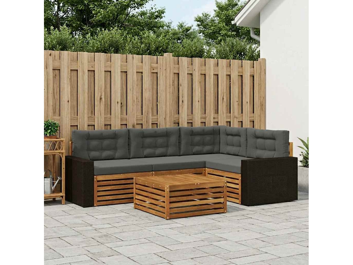 Vidaxl Conjunto De Sofás Para Exterior 5 Unid. Natural E Antracite