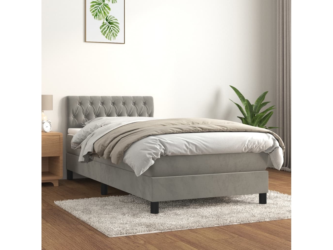 Cama Com Molas/colchão 90x200 Cm Veludo Cinza-claro