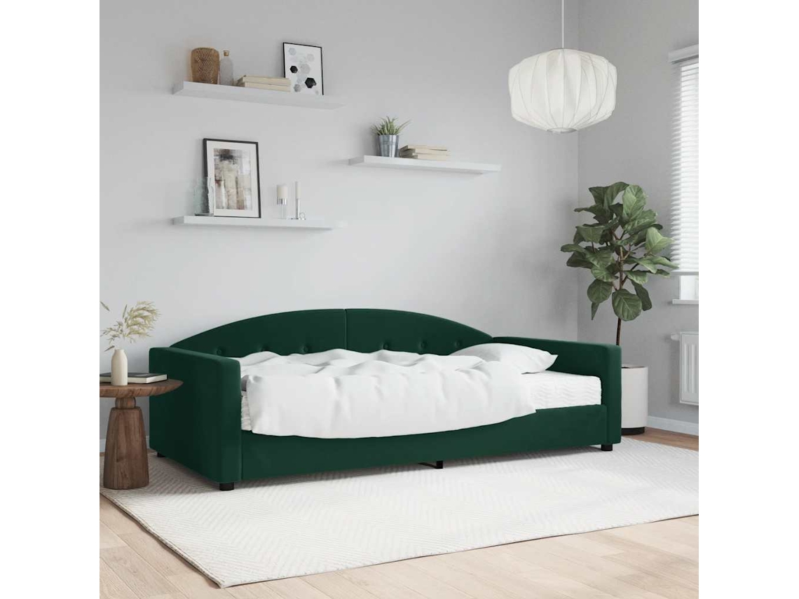 Vidaxl Sofá-cama Com Colchão 100x200 Cm Veludo Verde-escuro