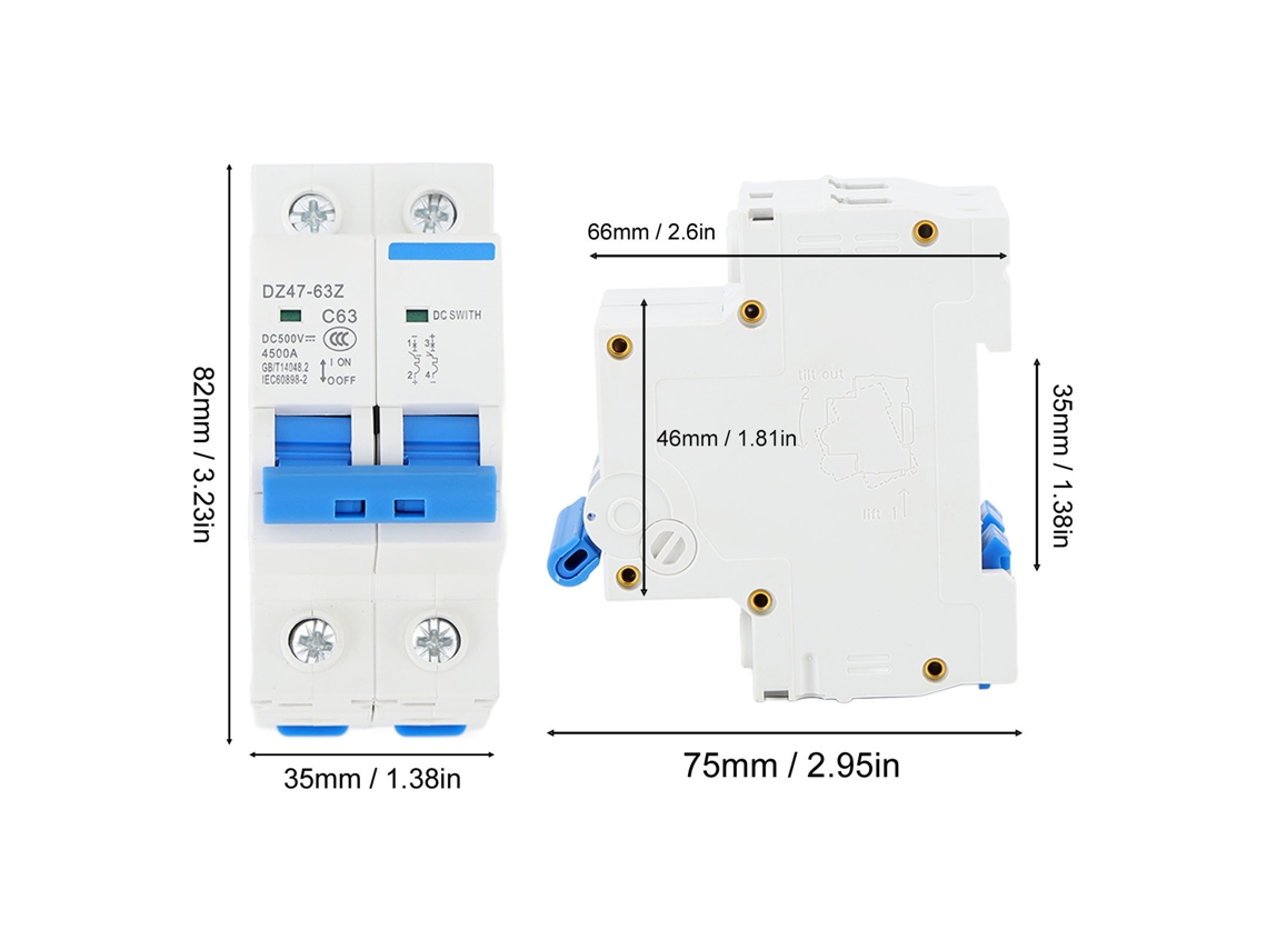 Laxiscreed Disjuntor Miniatura 2p Para Painel Solar, Isolador Dc E Montagem Em Trilho