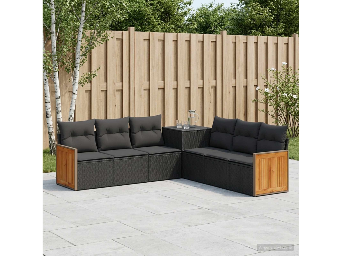 Vidaxl Conjunto De Sofás 7 Unid. Preto Rattan Poliéster E Aço