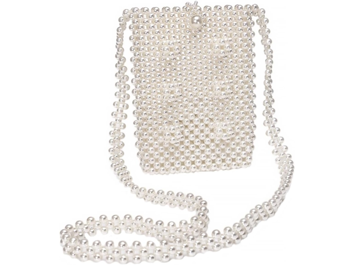 Bolsa De Ombro Feminina Casual Em Tela Com Detalhes Em Miçangas, Estojo De Armazenamento Elegante E Portátil.