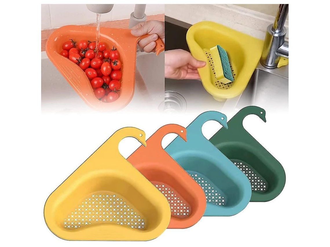 Cesto De Pia Em Pp De Qualidade Alimentar Com Design De Cisne Triangular, Multifuncional E Estável Para Cozinha Verde