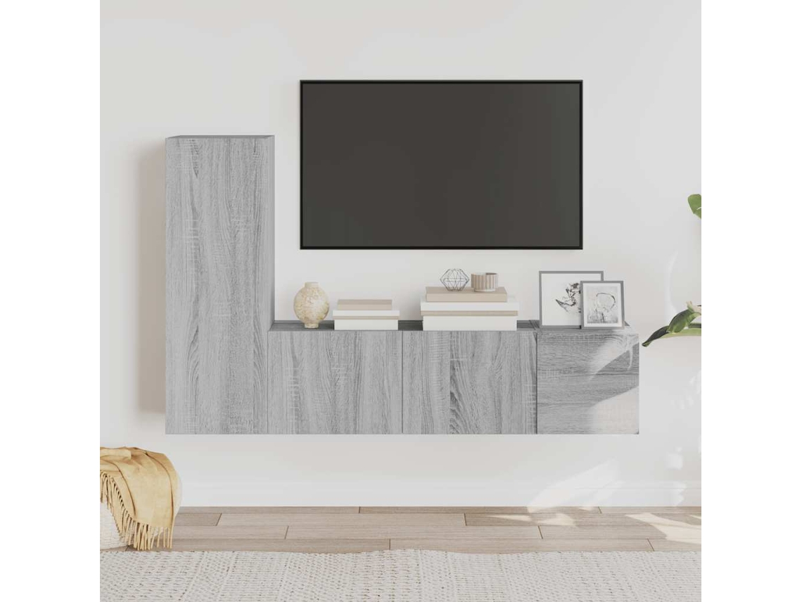 Vidaxl Conjunto Móveis De Tv 3 Pcs Madeira Processada Sonoma Cinza