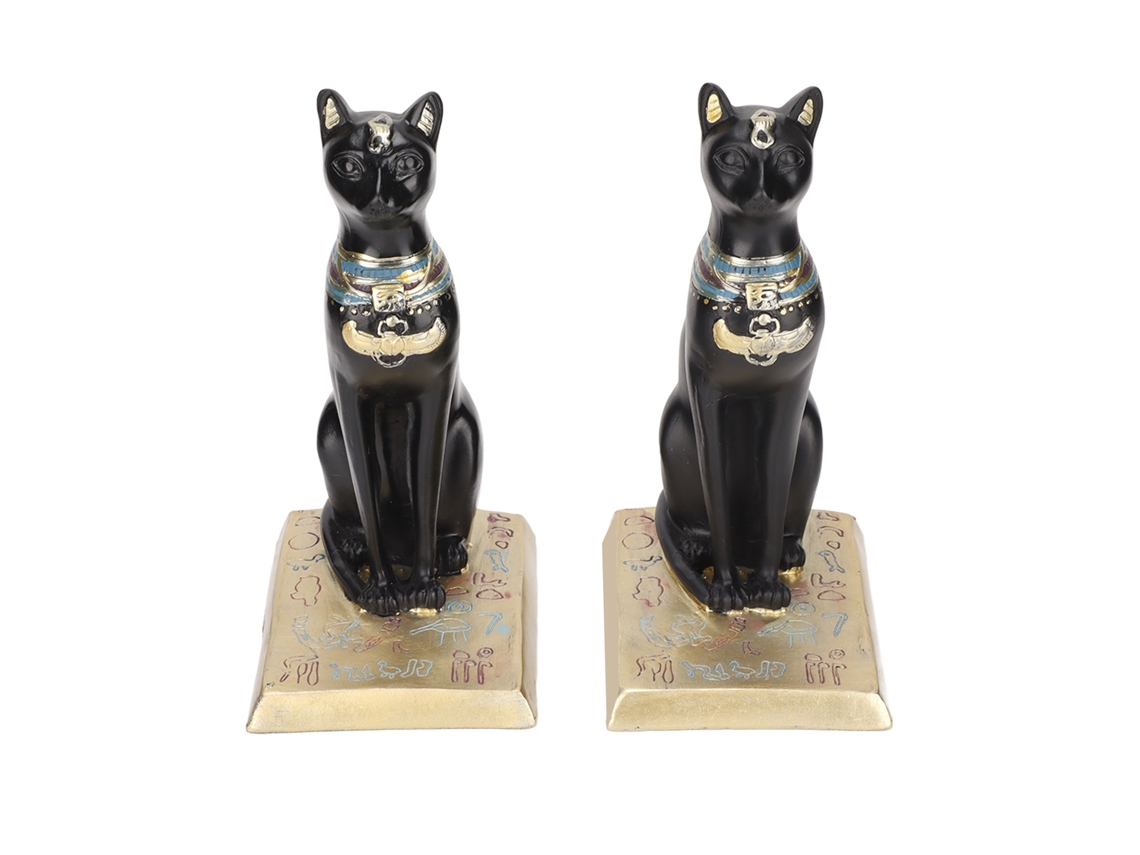 Adorno Mesa Resina Sculptura Gato Egípcio Estante Livros