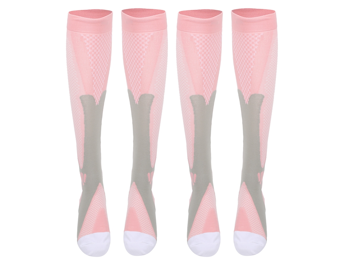 2 pares/caja meias de compressão esportivas para exterior, suporte para pernas, elásticas, running, abaixo da perna, rosa | S/MARCA